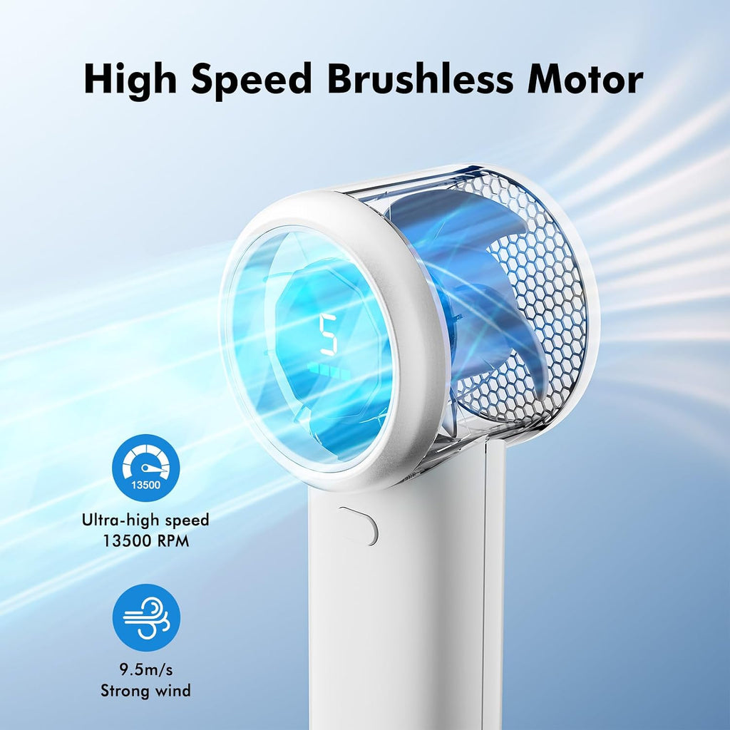 WHATOOK Portable Handheld Turbo Fan, 5 Speeds Mini Personal Fan with 4000mAh Rechargeable Battery, Small Pocket Fan for Travel Essentials, Beach, Office, Gifts for Women Men - Off White