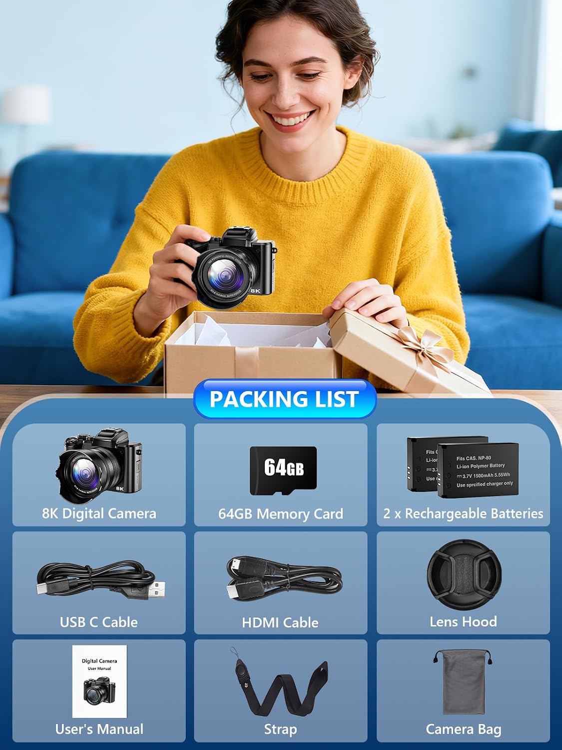 8K Digital Camera, 88MP WiFi Cameras for Photography with 3.2" Touchscreen