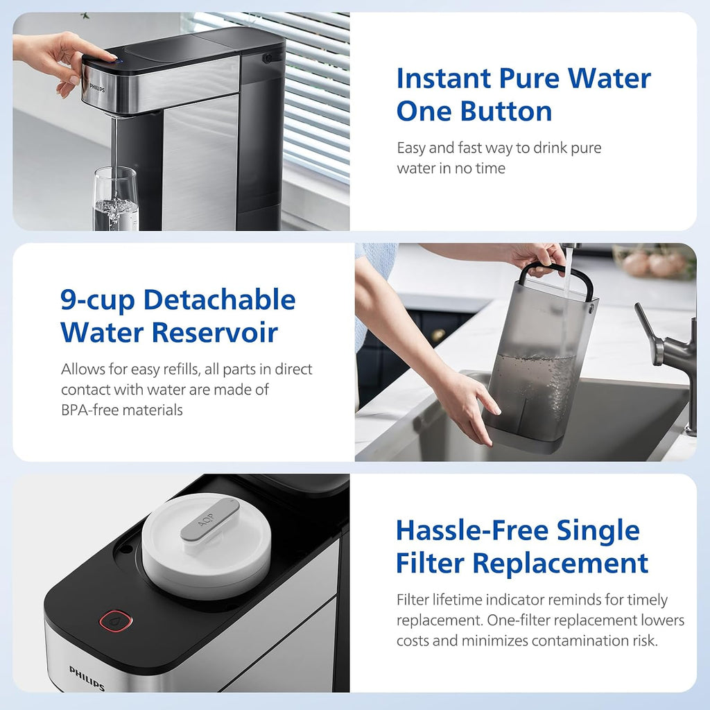 PHILIPS Reverse Osmosis Water Filter Countertop, Compact 5 Stage RO Water Filtration System Purifier Dispenser with Aquaporin Technology, NSF/ANSI 372 Certified, Reduce TDS
