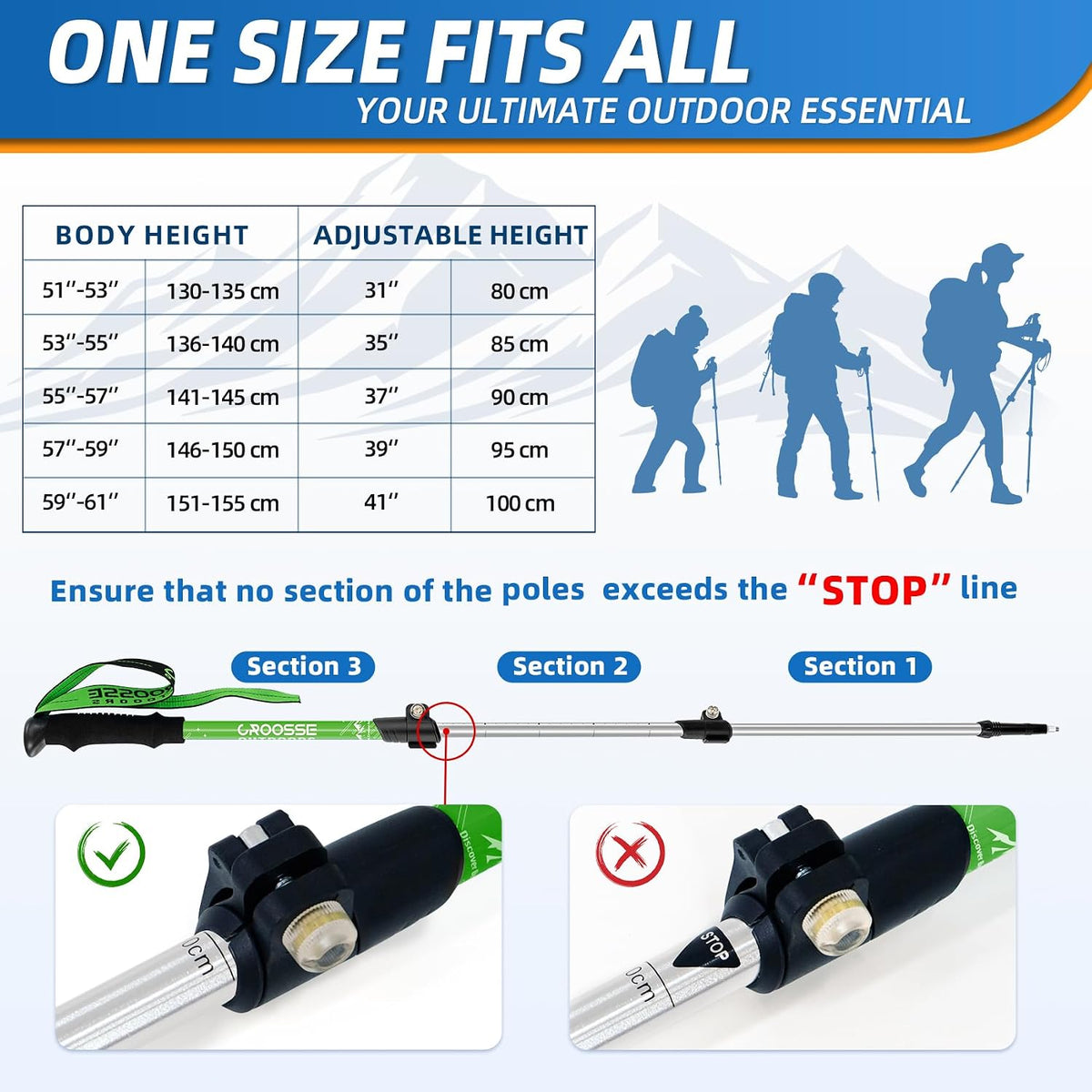 Kids Hiking Poles, Kids Walking Stick, Lightweight Aluminum Adjustable