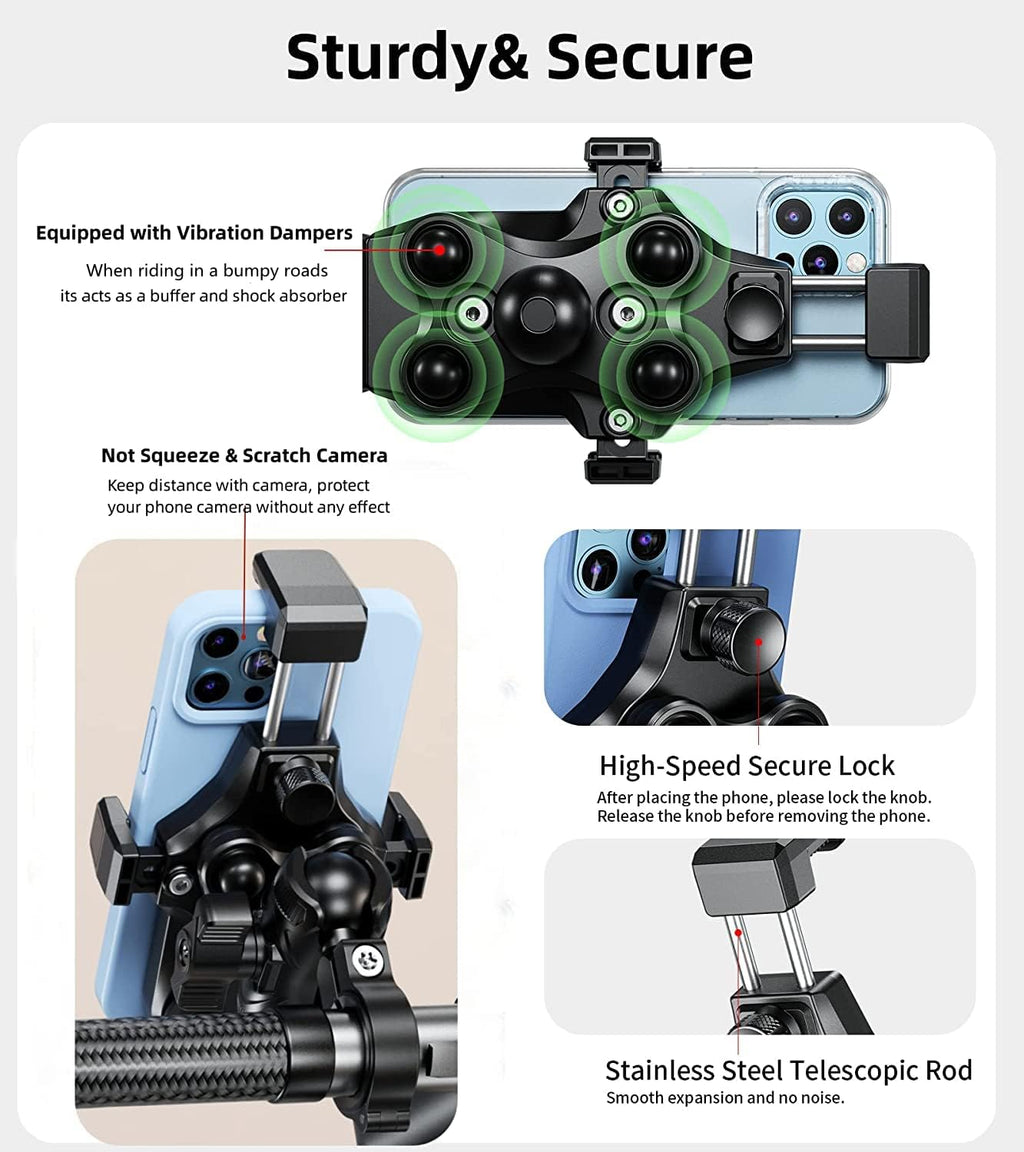 Kewig Motorcycle Phone Mount with Vibration Dampener & Secure Lock