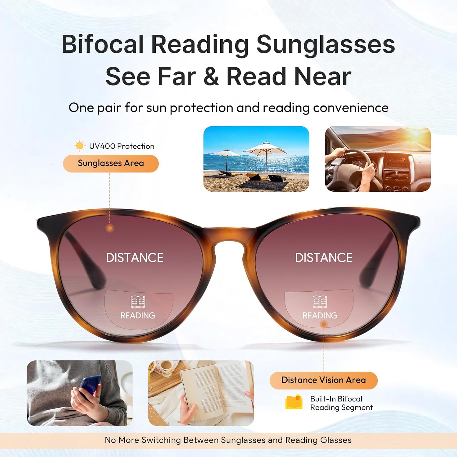 EFE Bifocal Reading Sunglasses for Men and Women, Sun Readers with UV400 Protection, Dual Vision Distance and Reading Glasses