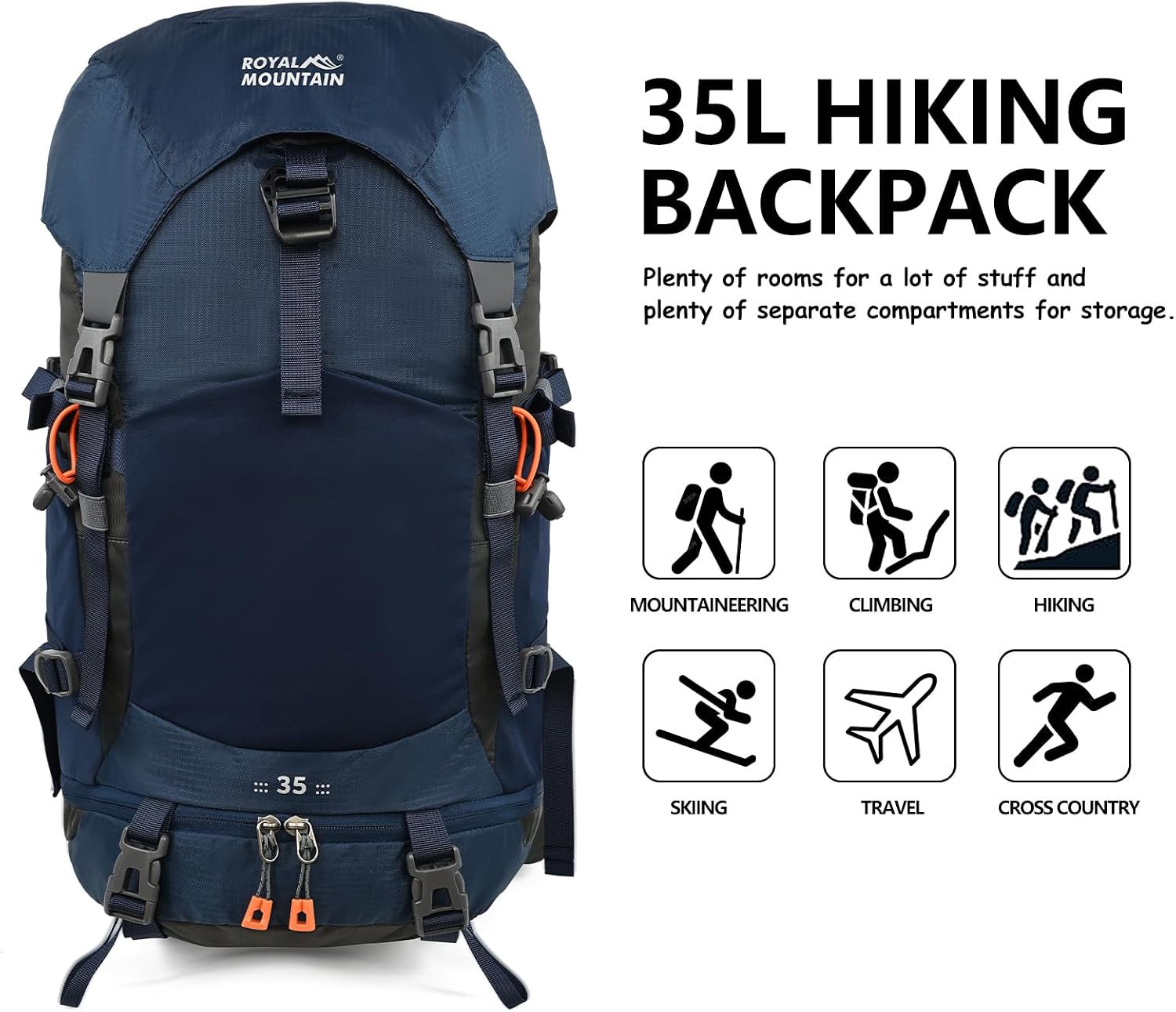 Hiking Backpack for Women Men,30+5L Waterproof Camping Backpacking Backpack