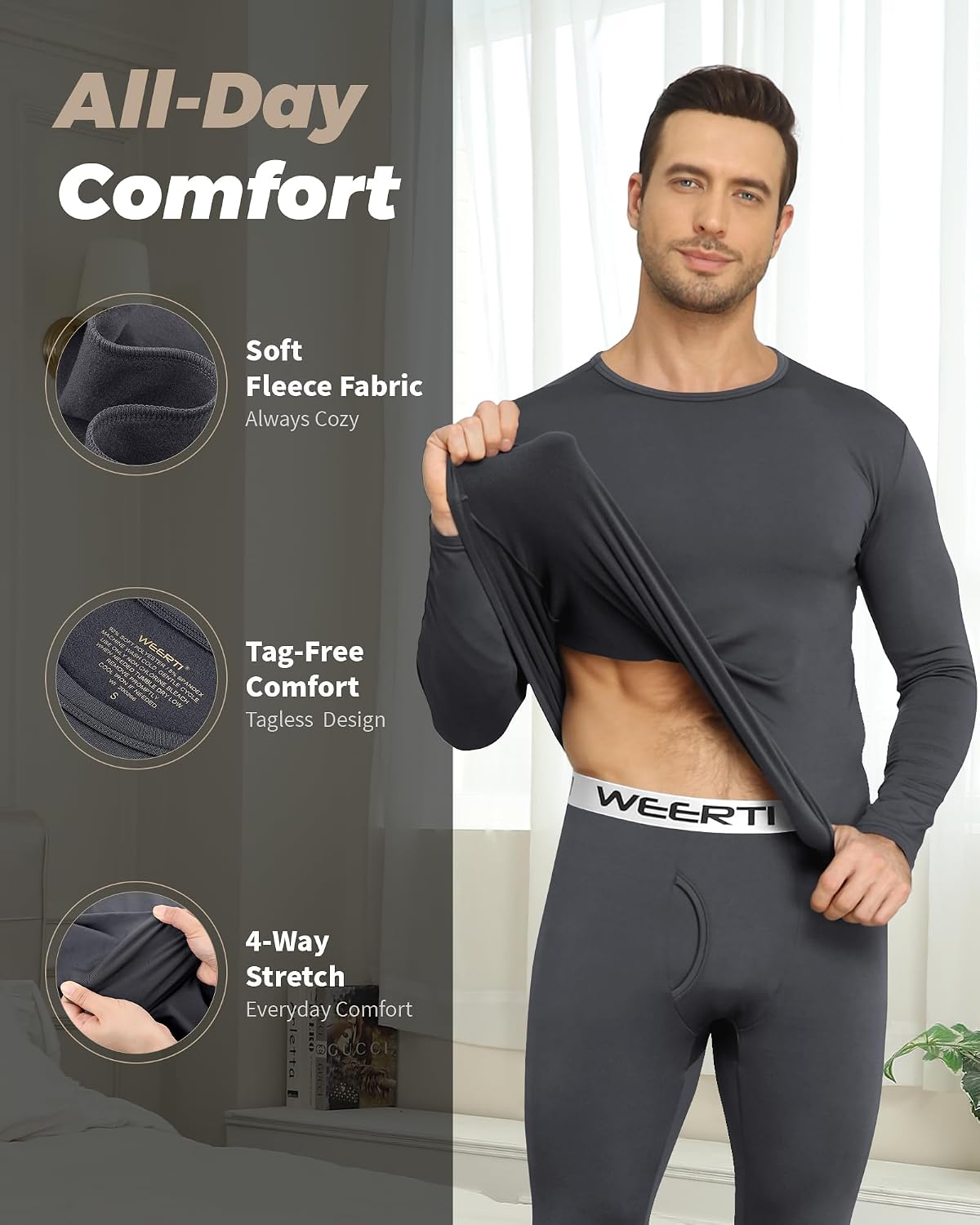 Thermal Underwear for Men Long Johns Set Fleece Lined Winter Cold Weather