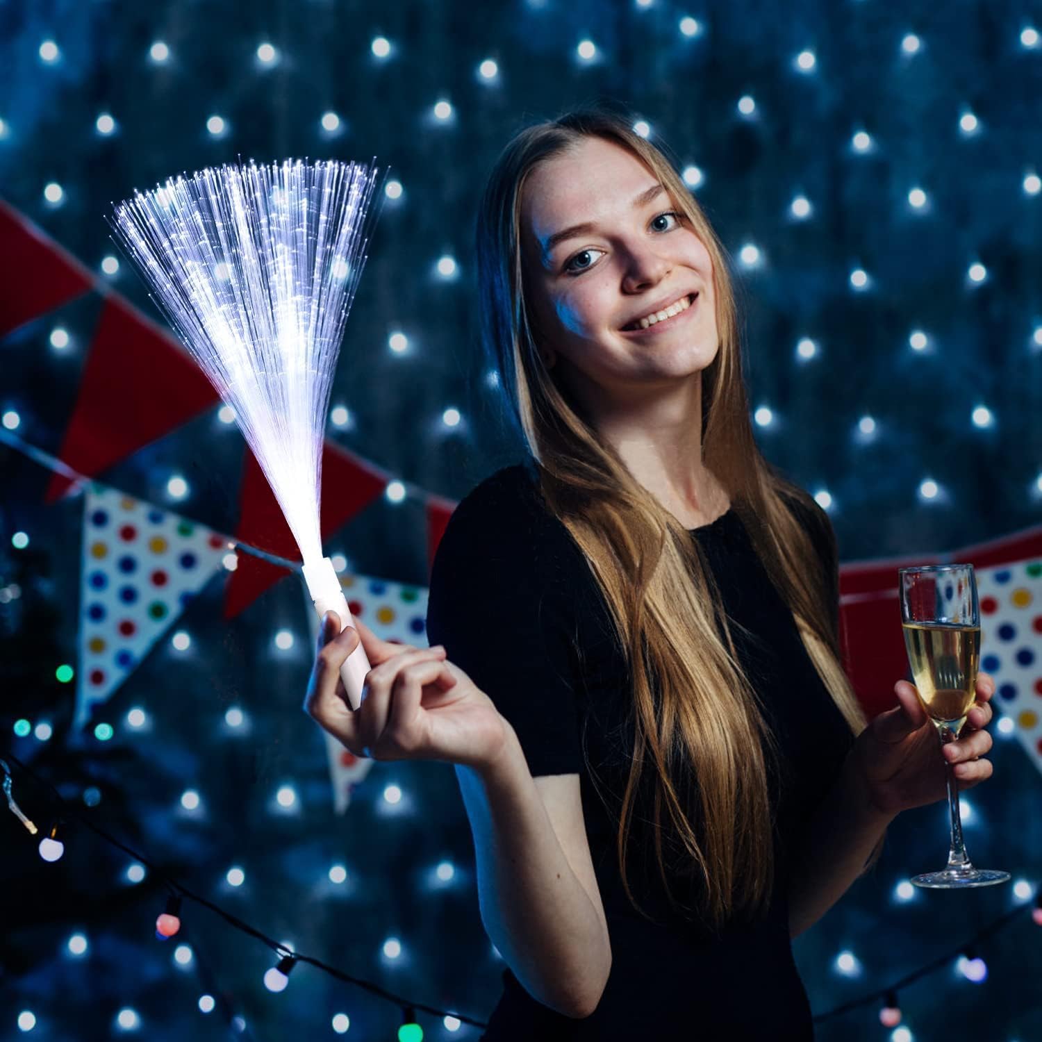 48 PCS White Glow Fiber Wands Sticks LED Light Wands 3 Modes Flashing Fiber Optic Light Rod Bulk Fiber Optic Wands for Wedding July 4th Halloween Christmas