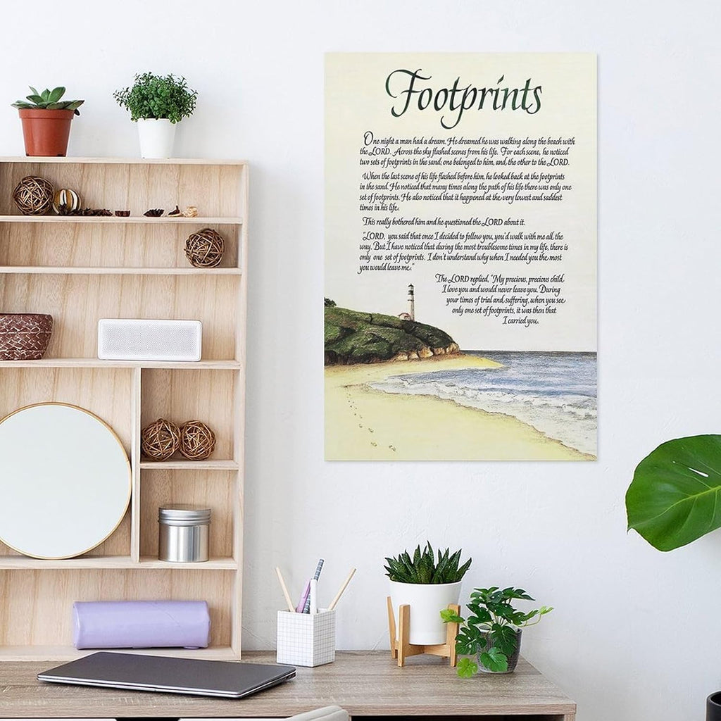 Footprints in the Sand Religious Canvas Wall Art Posters, Inspirational Beach Sunset Poem Print Poster (Unframed 20x30inch, Footprints(5))