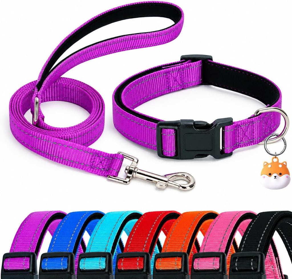 Floral Matching Dog Collar and Leash Set with AirTag Holder-Dark Flower/L