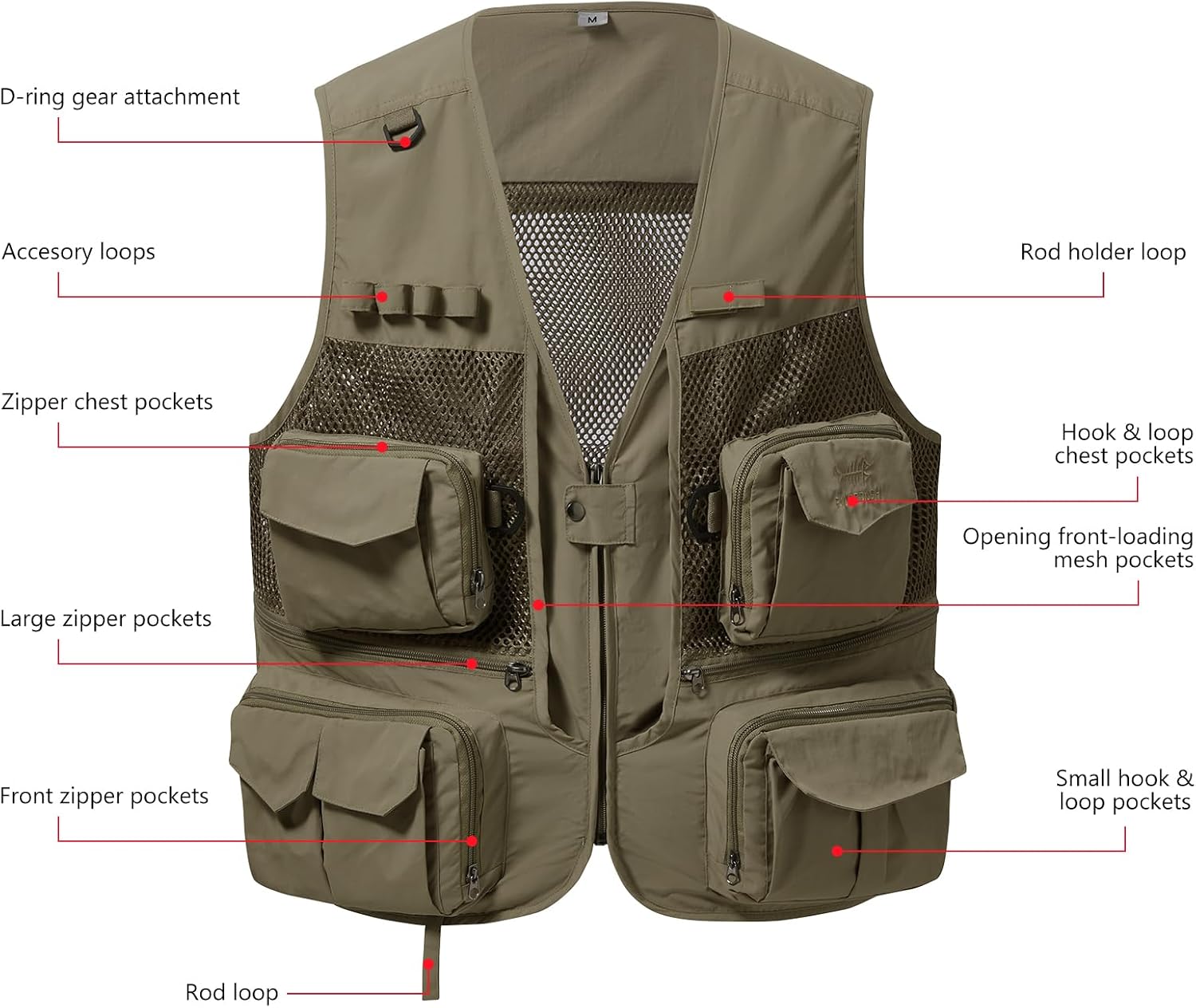 BASSDASH Men's Women's Utility Fishing Cargo Vest Outdoor Safari Photography Work Vest with Multi Pockets Mesh Back FV14