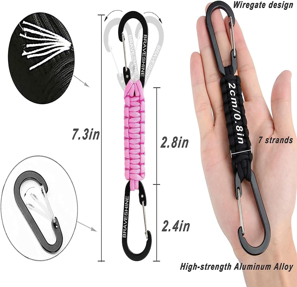 BRAVESHINE Paracord Keychain Carabiner Clip | D Ring Hanger Lanyard Hook