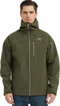 NORDIC OUTLAND Men's Waterproof Softshell Rain Jacket, Hooded Windbreaker 7 Pockets, Lightweight Shell for Outdoor Activities