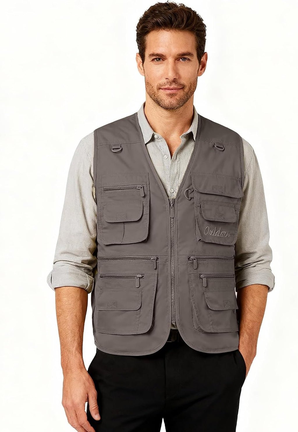 Flygo Men's Fishing Vest Utility Lightweight Outdoor Travel Safari Photo Cargo Vest with 16 Pockets