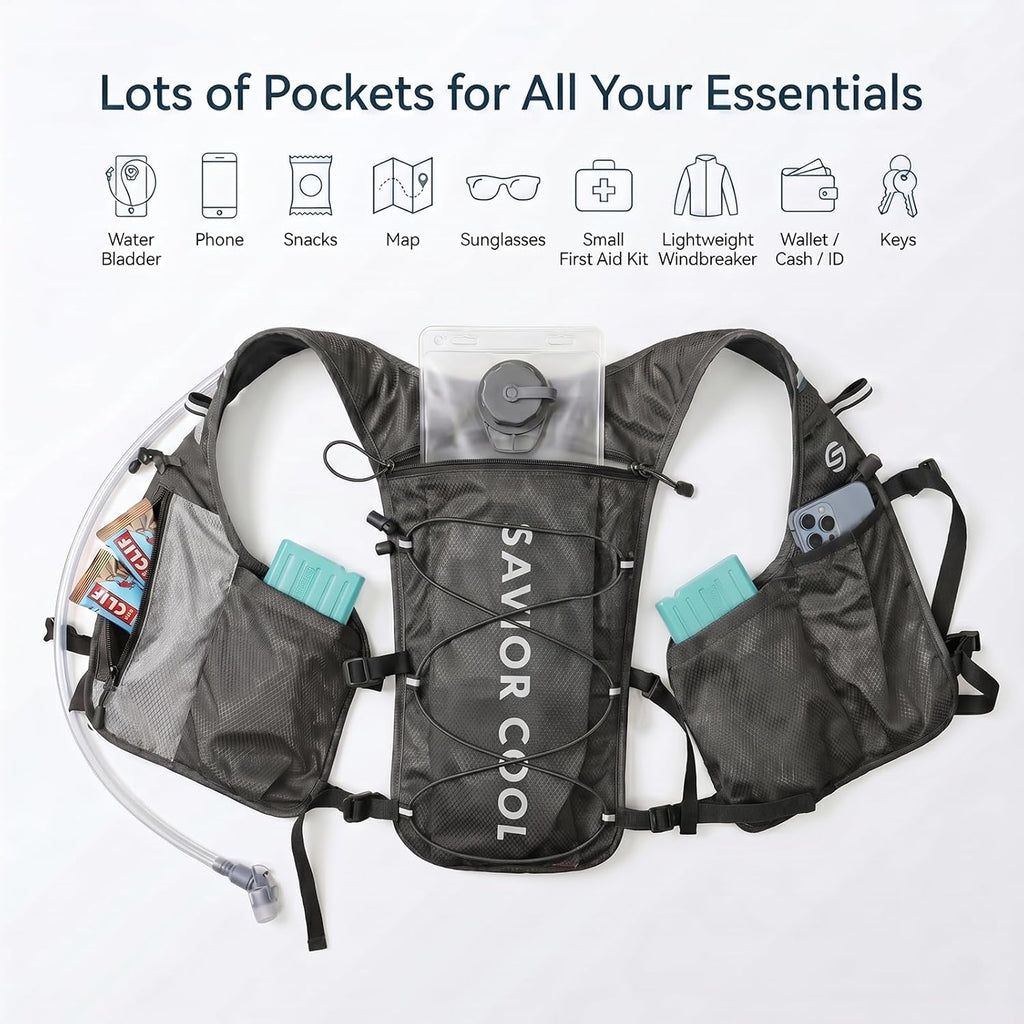 Cooling Hydration Vest with 2L BPA-Free Water Bladder, Running Vest with 3 Removable Cooling Packs, Lightweight Outdoor Pack for Hot Weather, Hiking, Cycling, Training
