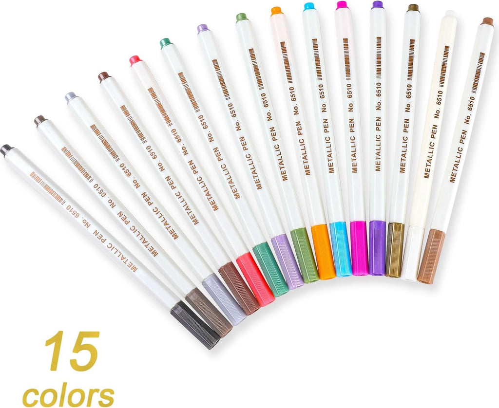 Dyvicl Metallic Marker Pens, 15 Colors Hard Fine Tip Metallic Markers for Black Paper, Adult Coloring, Card Making, Rock Painting, Scrapbooking Crafts, DIY Photo Album