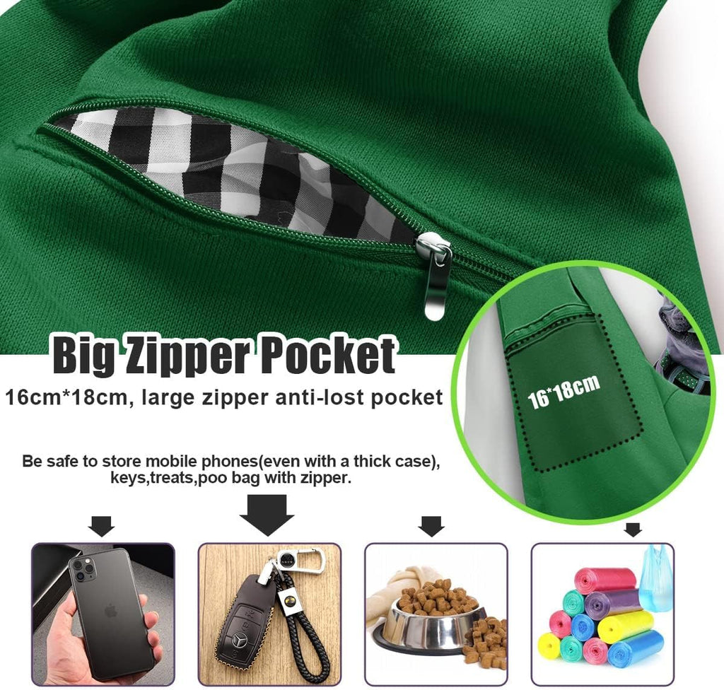Tomkas Small Dog Cat Sling Carrier Puppy Purse Travel Wrap Soft Crossbody Pet Bag (Emerald Green, M - Zip Pocket & Adjust Strap)