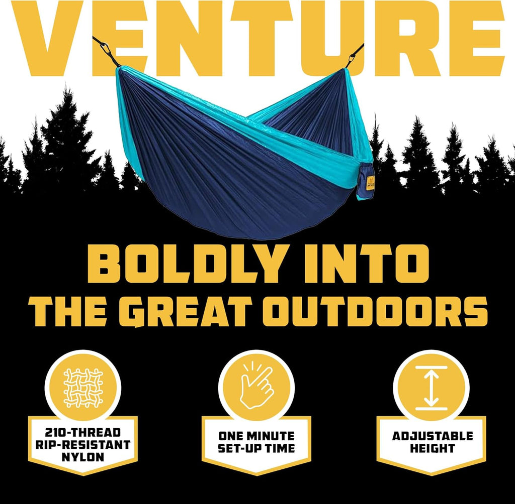 Wise Owl Outfitters Hammock for Camping Double Hammocks Gear for The Outdoors Backpacking Survival or Travel - Portable Lightweight Parachute Nylon DO Navy & Lt Blue