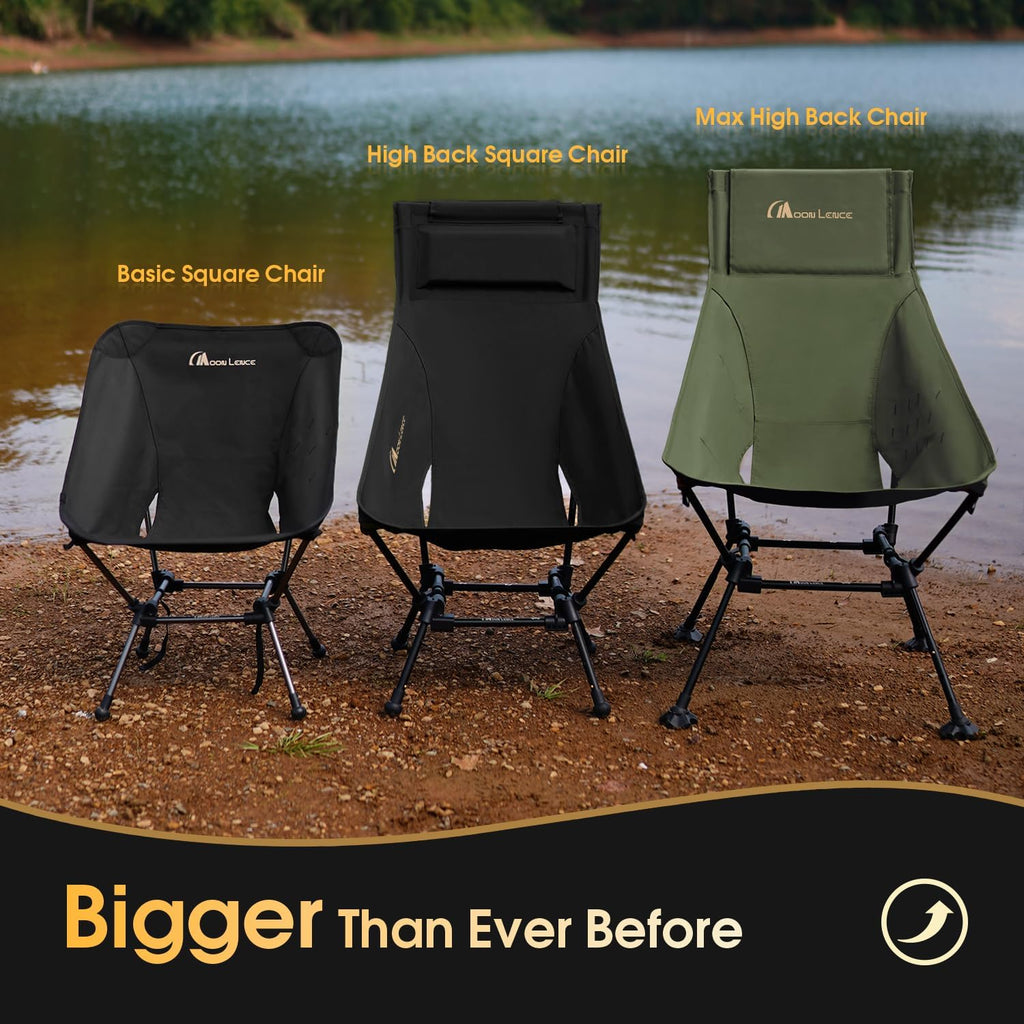 MOON LENCE Oversized High Back Camping Chair for Adults, Height Adjustable Folding Camp Chair | 400 lbs Capacity & 5.4 lbs Weight, Hidden Pillow Pocket Wide Seat for Camping Fishing Overlanding, Green