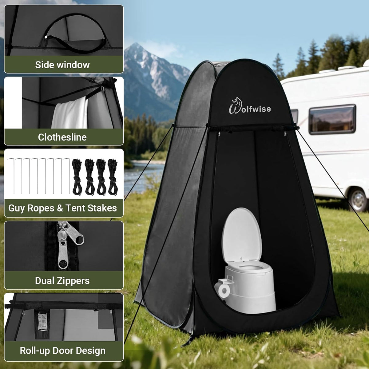 WolfWise Pop Up Shower Tent for Camping Essentials, Compact & Lightweight