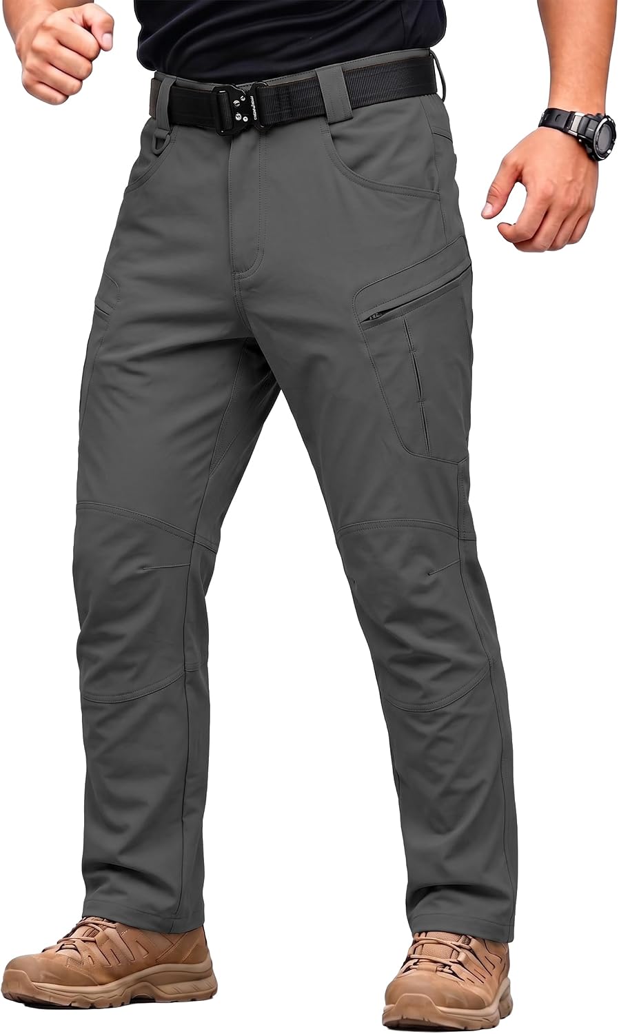 Men's Stretch Tactical Pants Lightweight Hiking Cargo Pants Water Resistant Multi Pocket Casual Outdoor Work Pants (No Belt)
