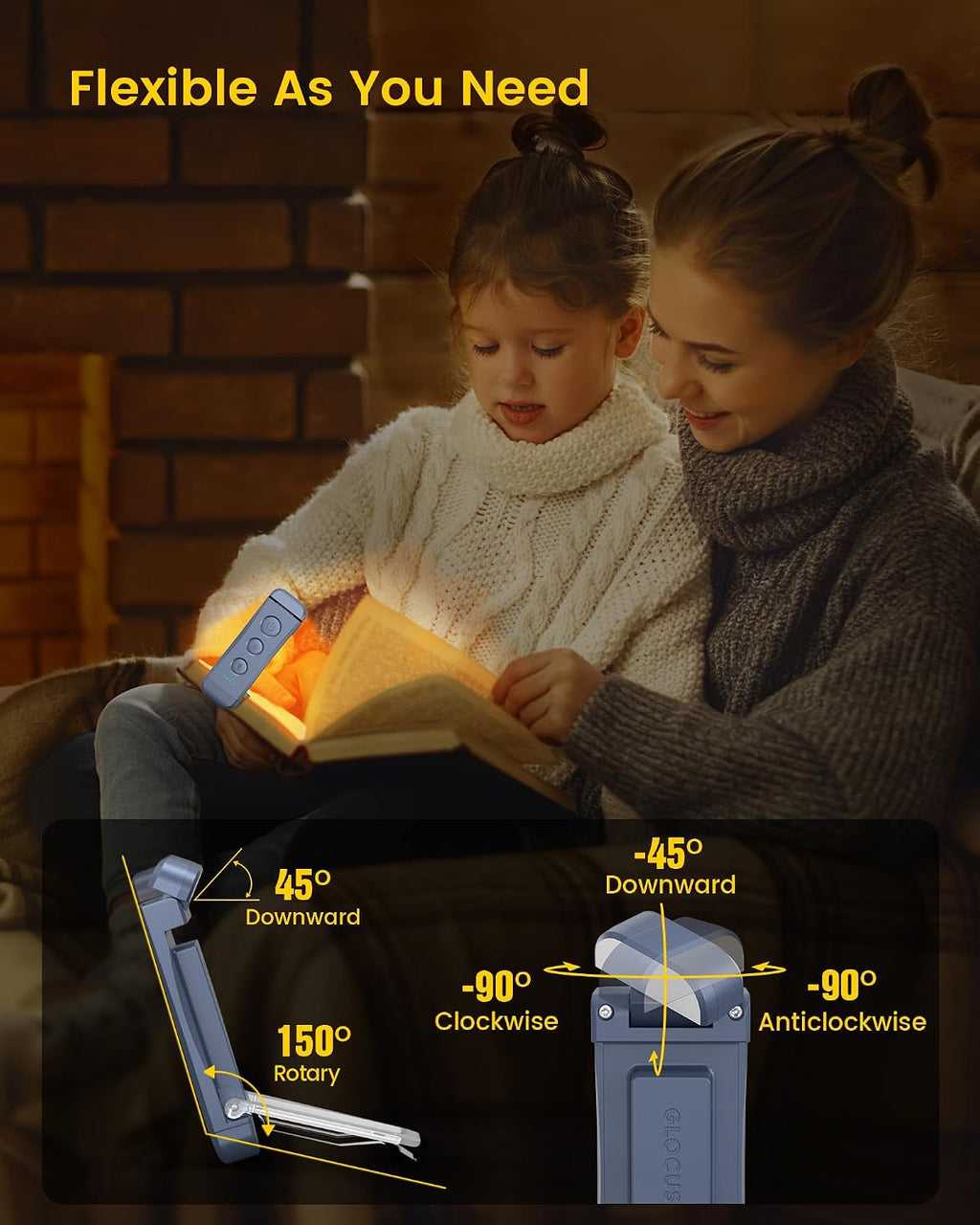 Glocusent USB Rechargeable Book Light, Portable Clip-on LED Reading Light