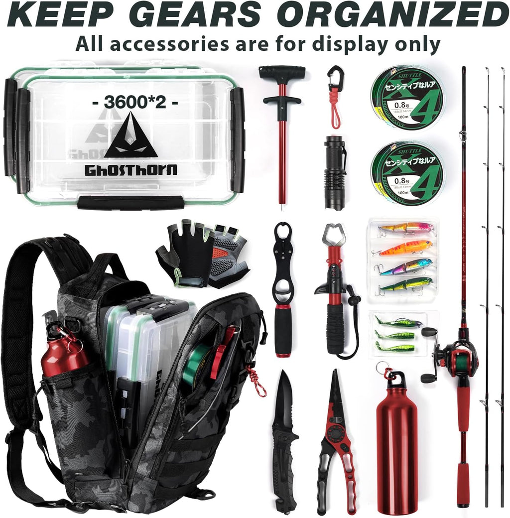 Ghosthorn Fishing Backpack with Rod Holder, Tackle Storage Bag Lightweight