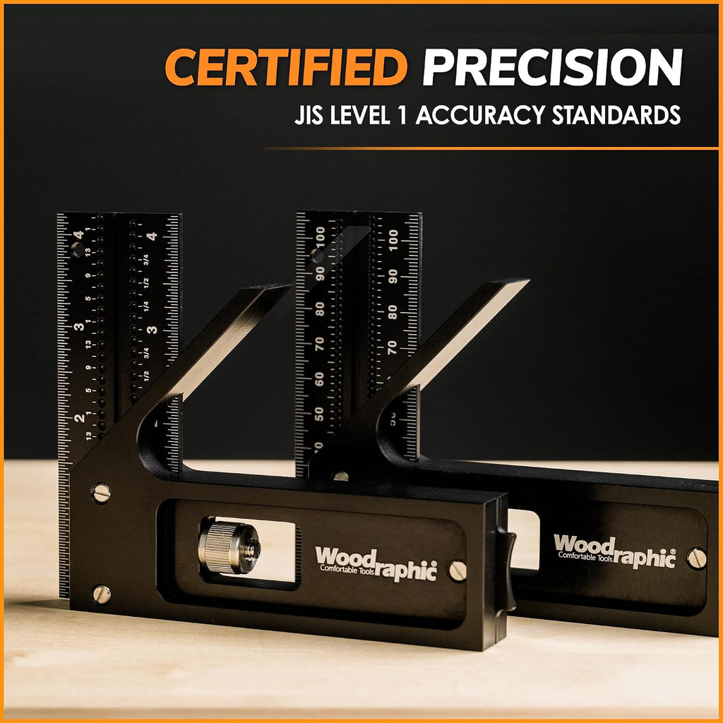 Combination Square for Woodworking – 8 Inch Triangle Ruler with Side Scale | CNC-Machined Aluminum Precision Layout Tool | 90 Degree Right Angle Framing & Marking Square