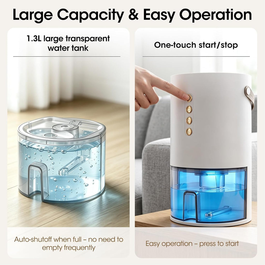 Small Dehumidifier,Ultra Quiet & Auto Shut Off Dehumidifier for Bedroom,1300ml Portable Mini Dehumidifiers for Damp, Mould,Moisture in Home,Wardrobe,Bathroom, Bedroom