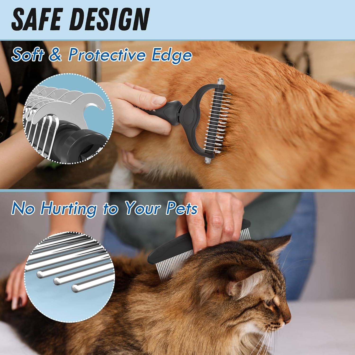 Docrok Pet Grooming Combo: Undercoat Rake, Dematting Deshedding Brush for Long-Haired Dogs and Cats, Black