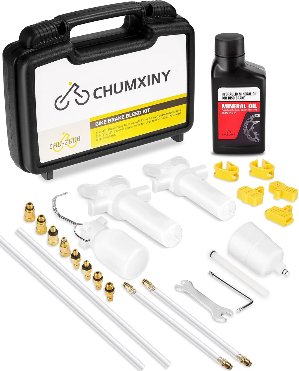 CHUMXINY Brake Bleed Kit for Shimano, TEKTRO, TRP Hydraulic Disc Brakes. Bicycle Hydraulic Brake Bleed Kit Includes Brass Connector, 150ML Mineral Oil Brake Fluid