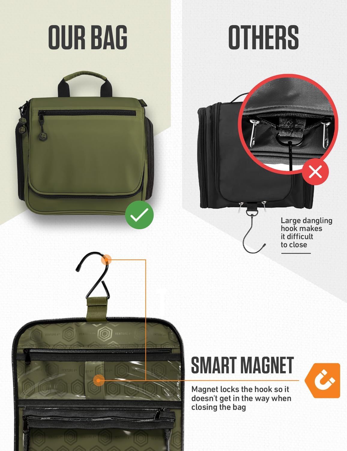 VENTURE 4TH Hanging Travel Toiletry Bag, 18 Compartments - Forest Green