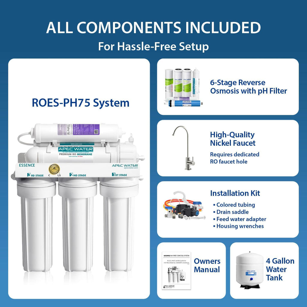 APEC Water ROES-PH75, 6-Stage Under Sink RO System, Alkaline, 75 GPD