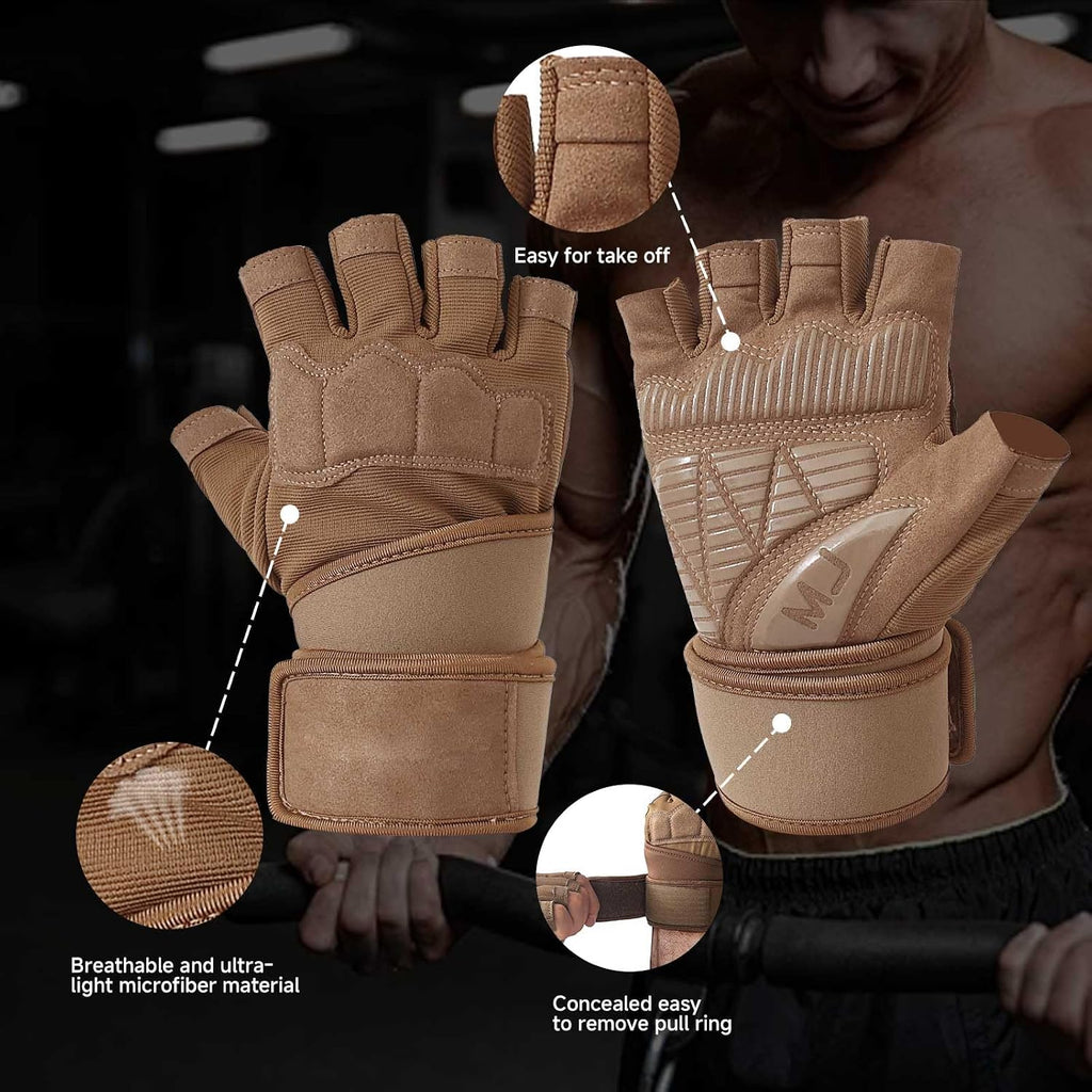 Mens Workout Gloves Weight Lifting Gloves for Men Women Gym Exercise Gloves with Wrist Wrap Support Palm Protection and Grips Gloves for Women Wrist Wrap Gloves for Sport Daily Use