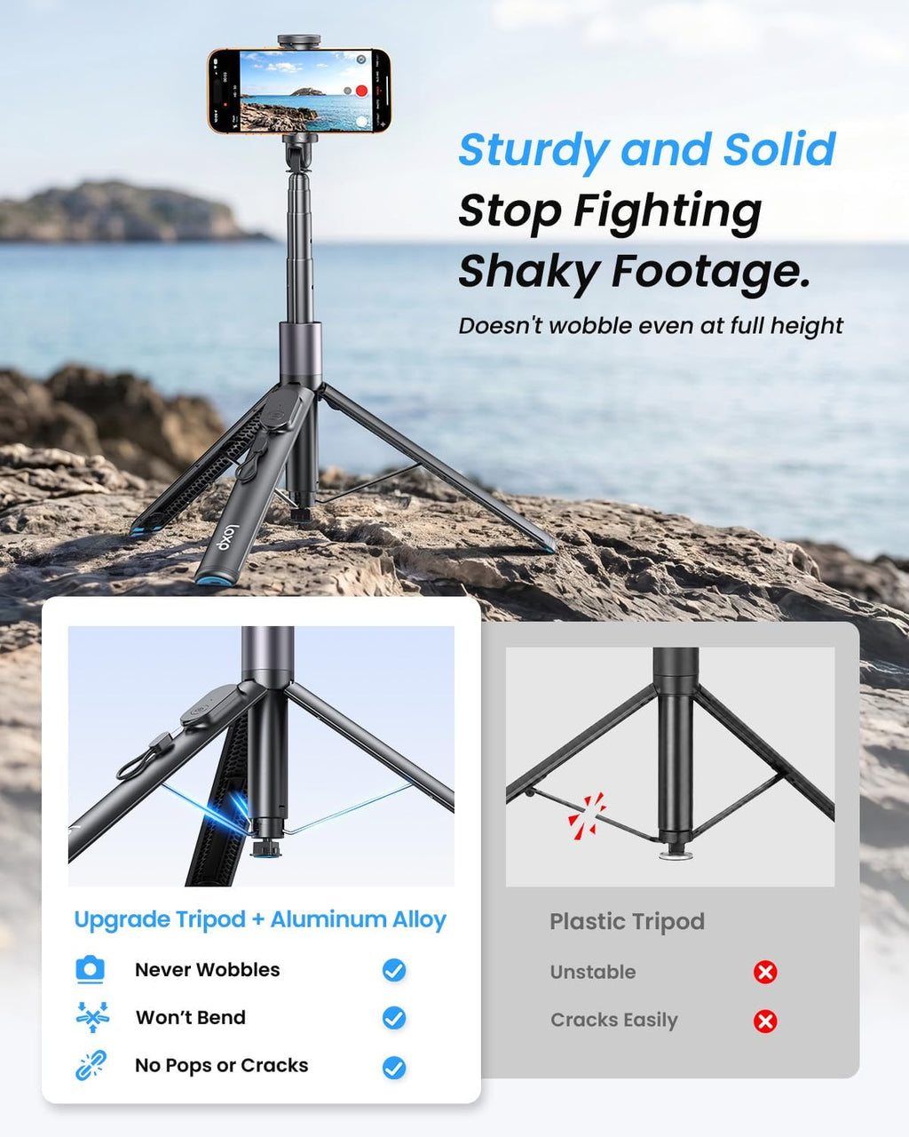 LOXP 67'' Phone Tripod with Remote, 0.01s Auto-Open for Content Creator