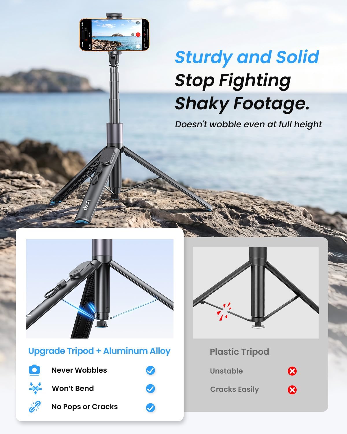 LOXP 67'' Phone Tripod with Remote, 0.01s Auto-Open for Content Creator