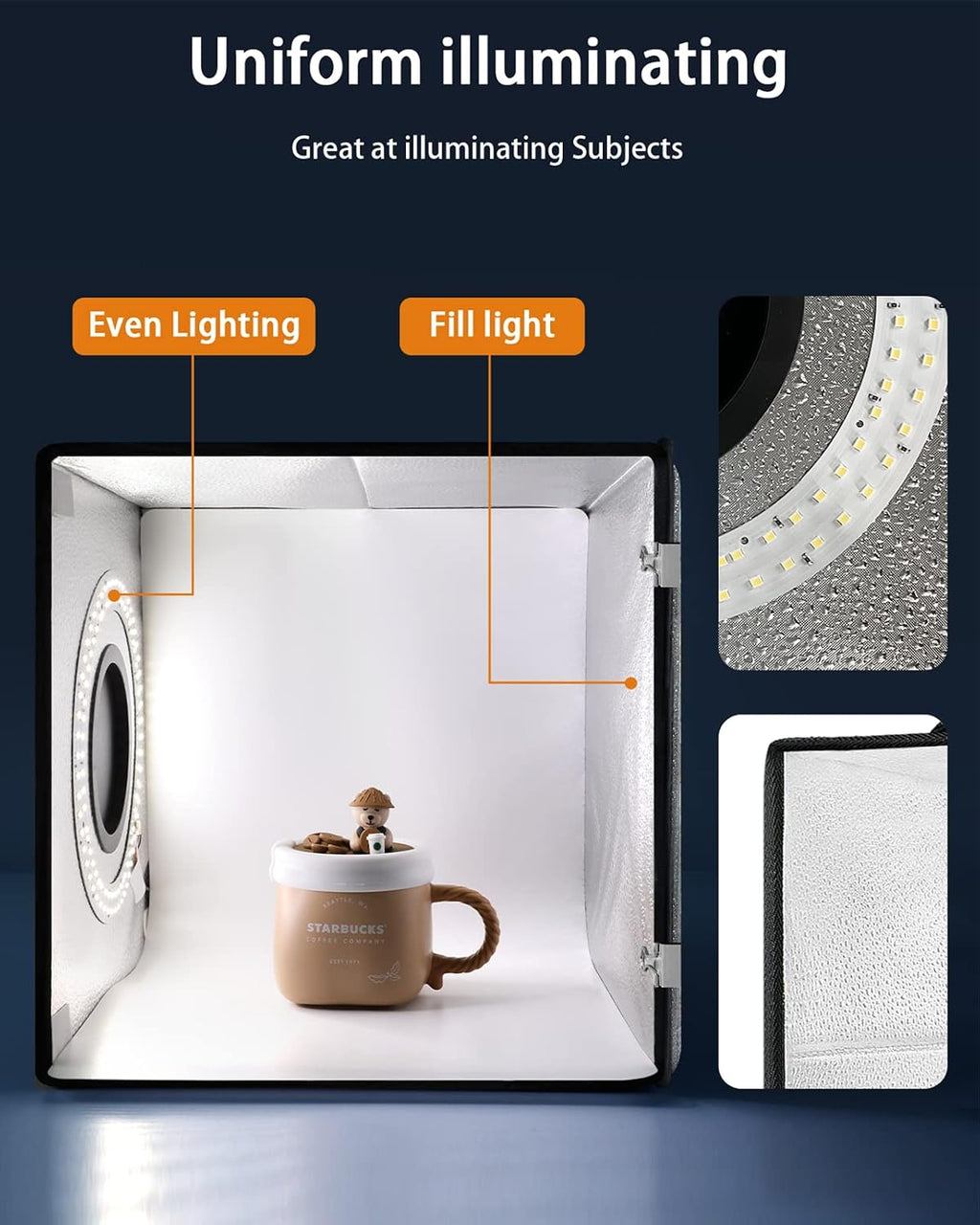 DUCLUS Light Box Photography, 12"x12" Photo Booth Box with 120 LED Lights Dimmable & CRI＞95, Portable Lightbox with 8 Backdrops for Mini Product Photography: Jewelry, Cards, Watches