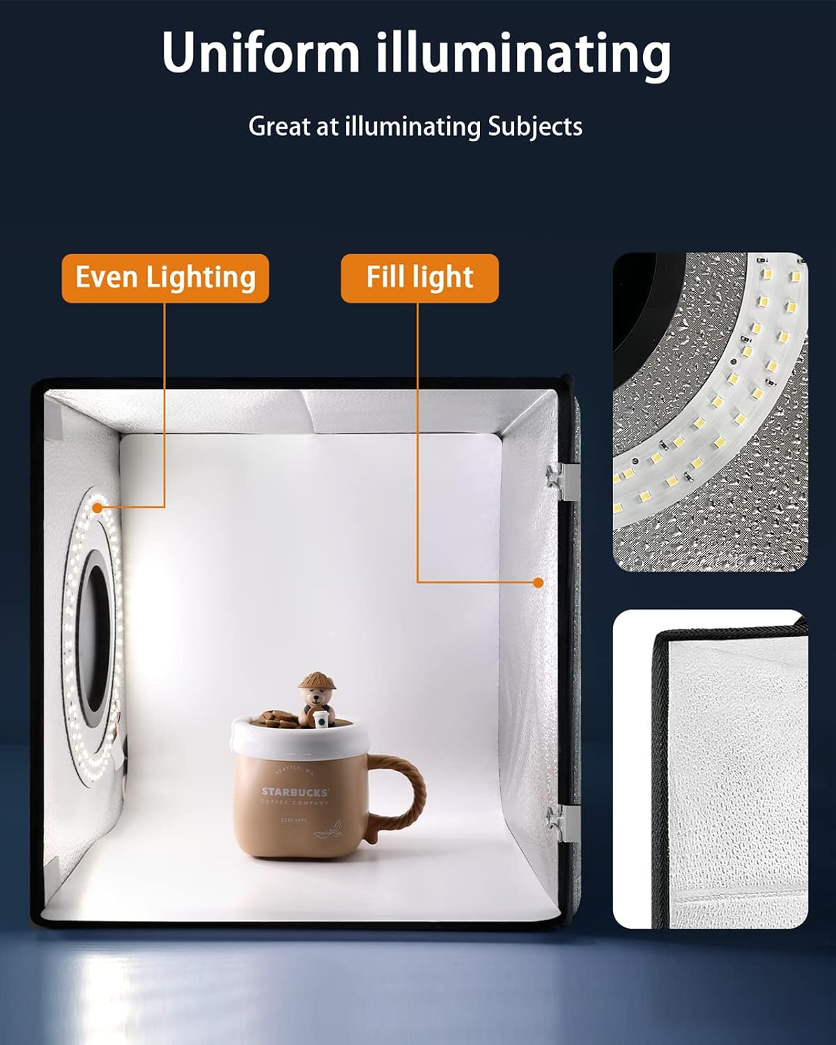 DUCLUS Light Box Photography, 12"x12" Photo Booth Box with 120 LED Lights Dimmable & CRI＞95, Portable Lightbox with 8 Backdrops for Mini Product Photography: Jewelry, Cards, Watches