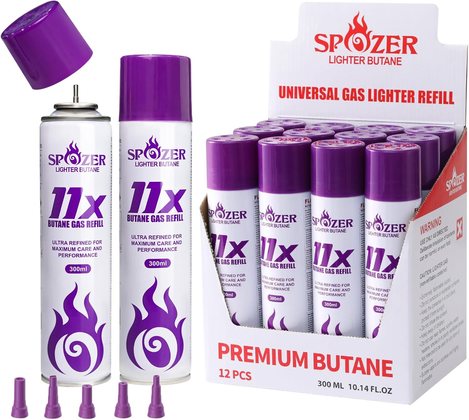 SPOZER 11X Butane Fuel Refill 99.9997% Pure 300ml for Torch Lighter 36 Cans