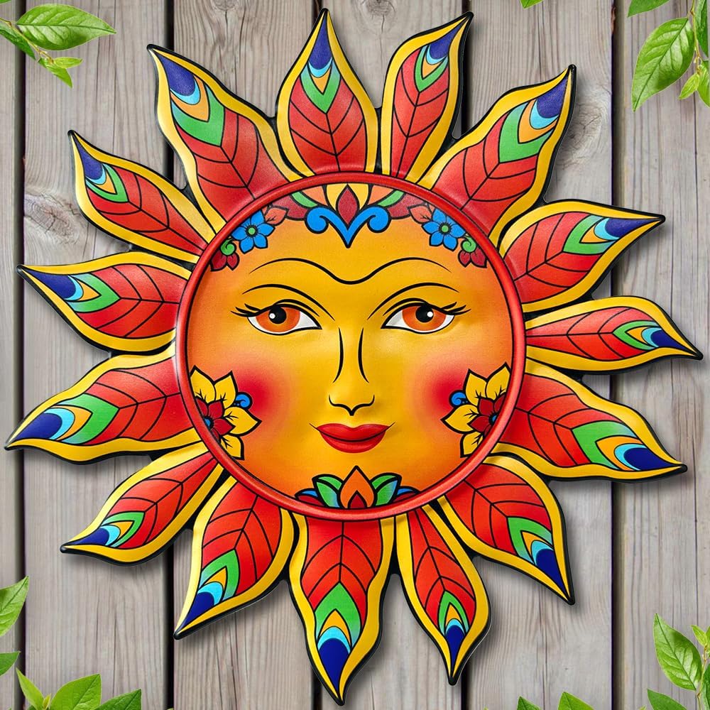 Metal Sun Flower Wall Decor,12.87 inches Sun Wall Art Hanging Decoration for Indoor and Outdoor, Garden Farmhouse Yard Patio Fence Living Room Bedroom Decor