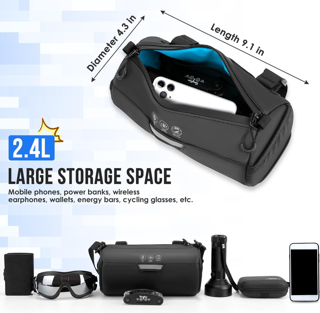 WOTOW Bike Handlebar Bag Waterproof - Bicycle Front Pouch, 2.4L