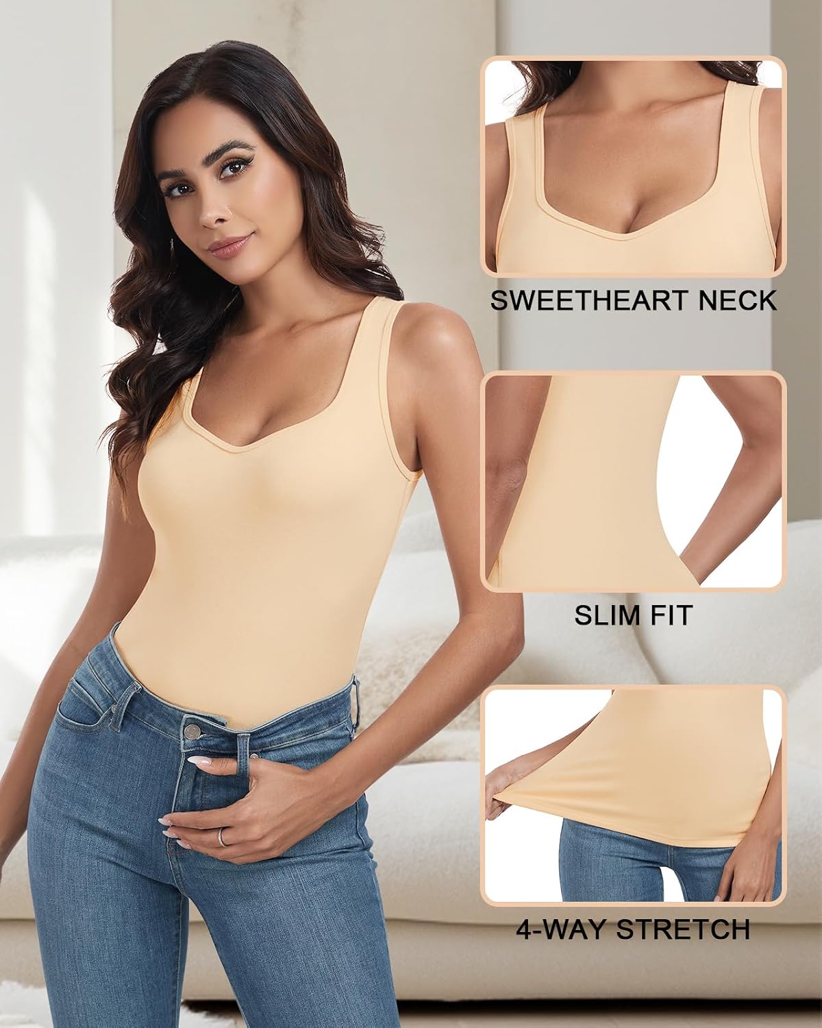 WOWENY Thermal Fleece Tank Top for Women V Neck Sleeveless Shirts Camisole Warm Base Layer Cami Vest Underwear Tops