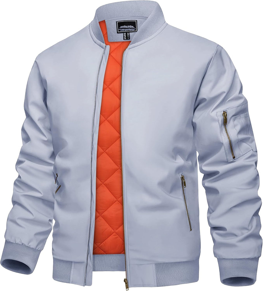 KEFITEVD Men's Bomber Jackets Winter Windbreaker Warm Full Zip Casual Coats