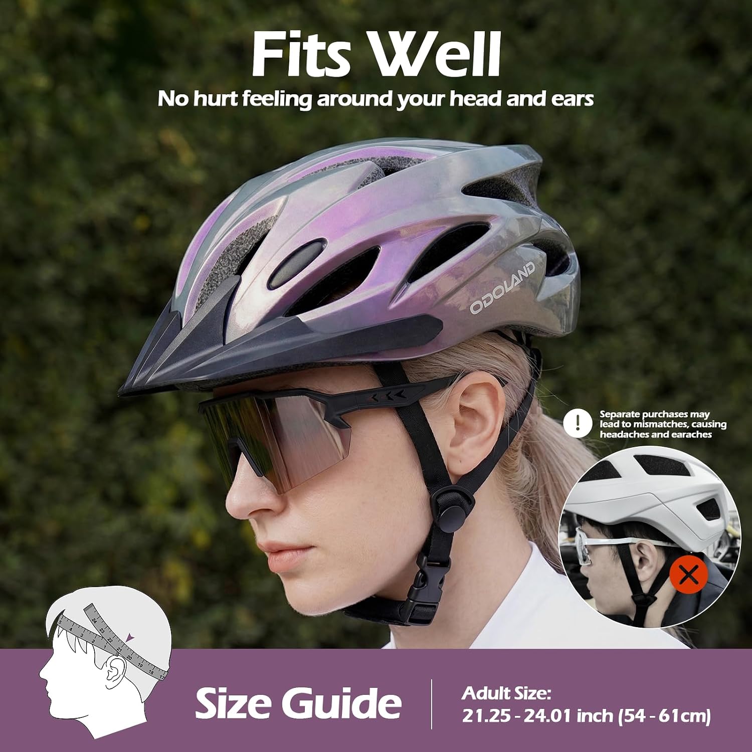 Odoland Adult Bike Helmet with Cycling Sunglasses Set for Men & Women