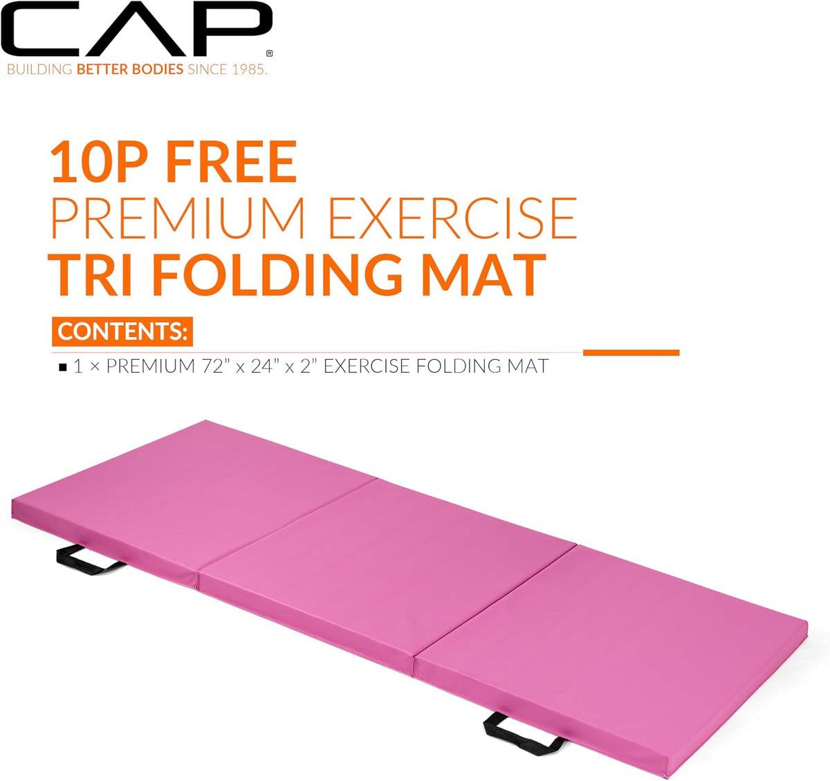 CAP Barbell Folding Exercise Mat – Durable, Anti-Tear, Thick Padding for Fitness, Aerobics, Gymnastics & Home Workouts. 72"L x 24"W x 2"Thick. PINK