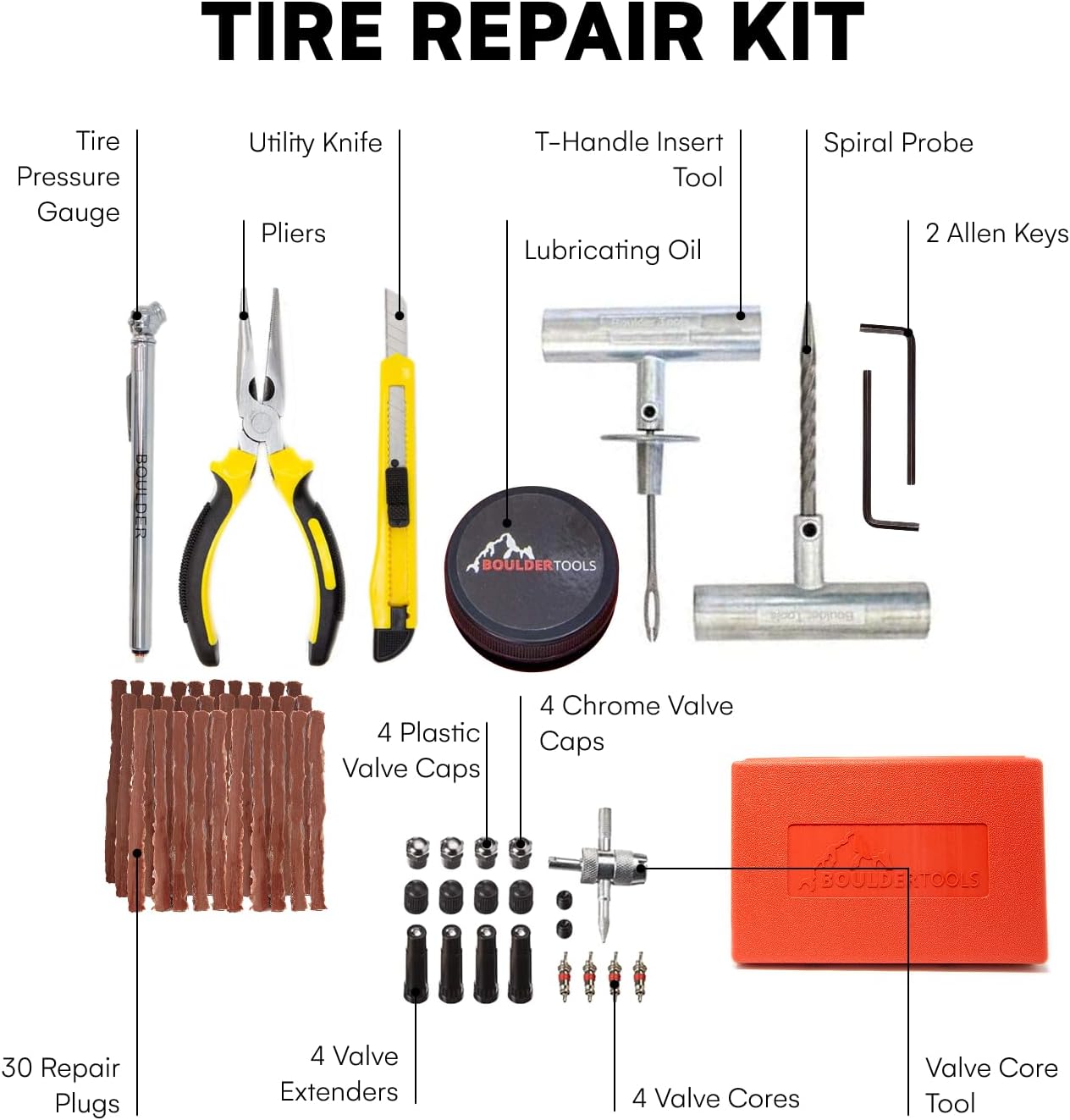 Boulder Tools Tire Plug Kit - Professional Tire Repair Kit