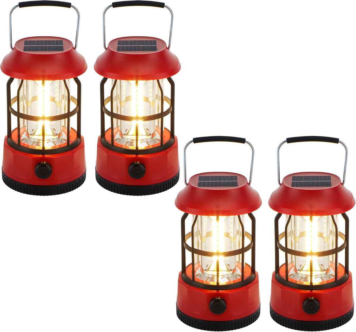 TRIROCKS Set of 2 LED Solar Camping Lantern Dimmable Rechargeable Lantern IPX3 Water-Resistant Portable Emergency Lights Outdoor Camping Lights for Camping Home Power Outage Hurricane Hiking (Red)