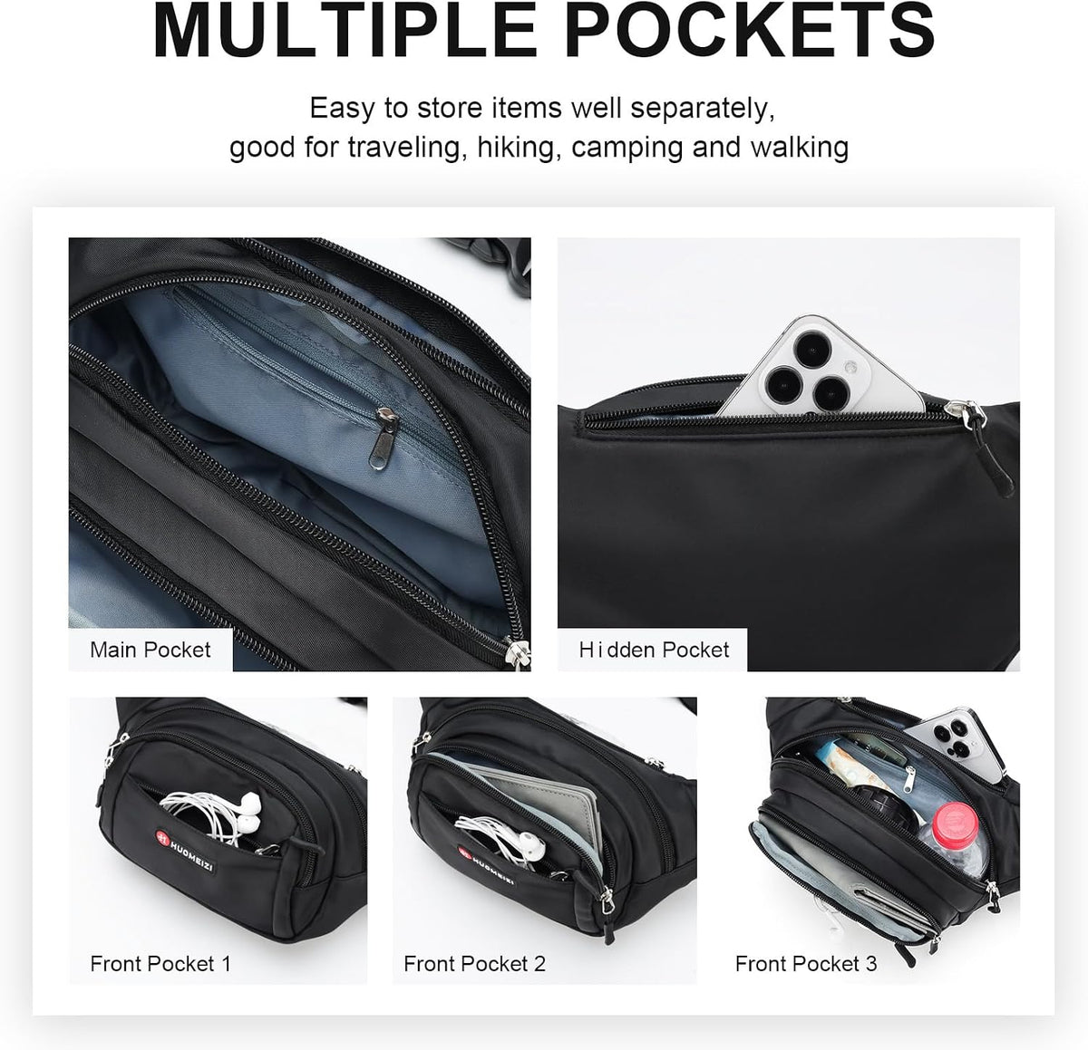 Fanny Pack Men Women Plus Size with Extender Strap 70" Waist Bag