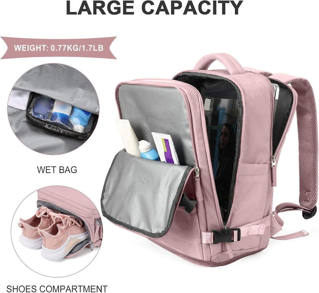 coowoz Travel Backpack For Women Men,Carry On Backpack,Hiking Backpack Waterproof Outdoor Sports Rucksack Casual Daypack travel essentials（Pink Purple）
