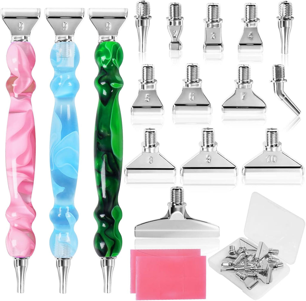29pcs 5D Diamond Painting Pens Kit, 13 PCS Metal Screw Thread Tips for Diamond Art Tools Accessories,12 Painting Wax, 3 Resin Art Pens, Multi Placer Tips for DIY Crafts(PBGS)