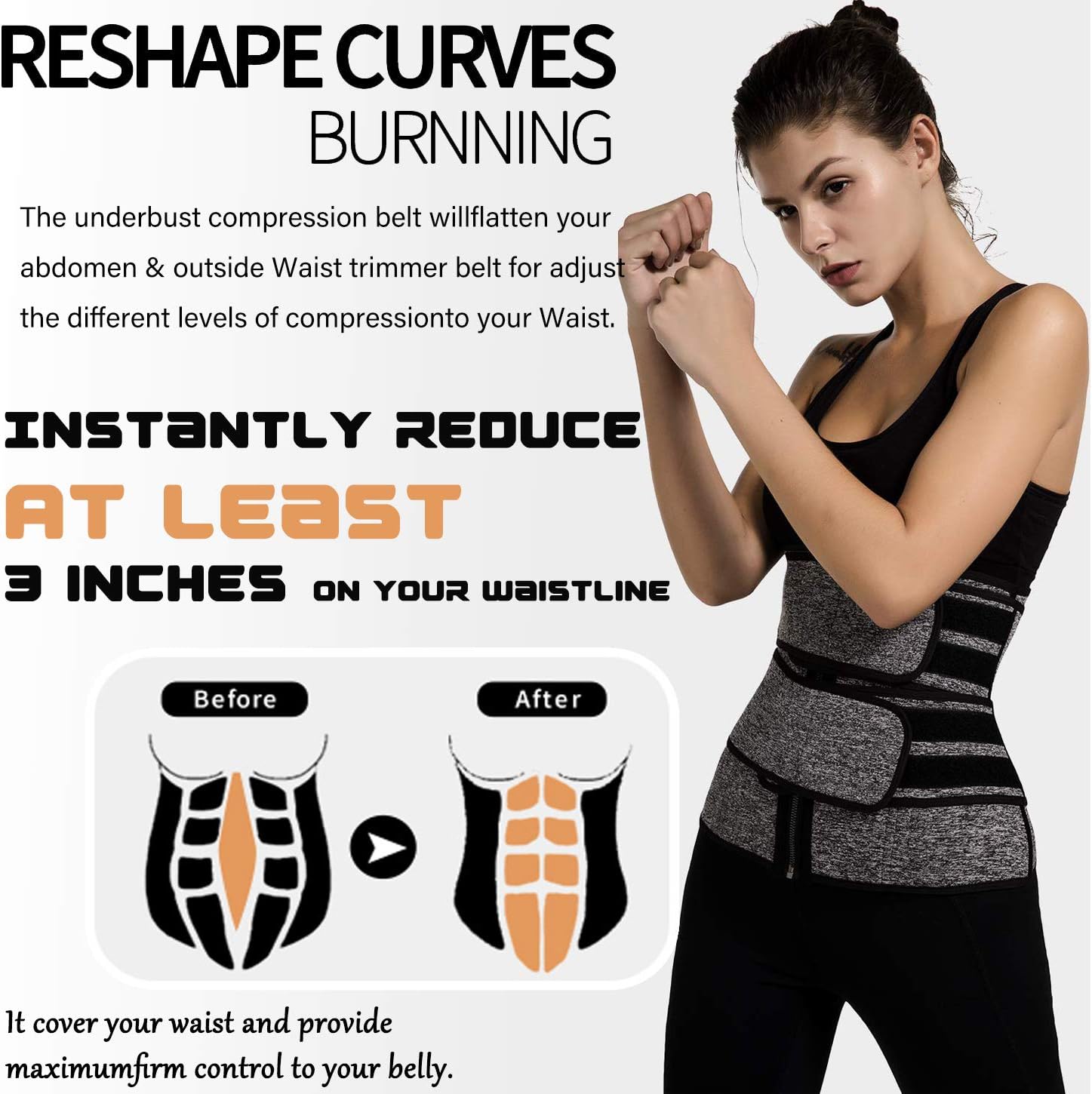ANGOOL Neopren Waist Trainer for Women,Workout Plus Size Trimmer Belt Sauna Sweat Corset Cincher with Zipper