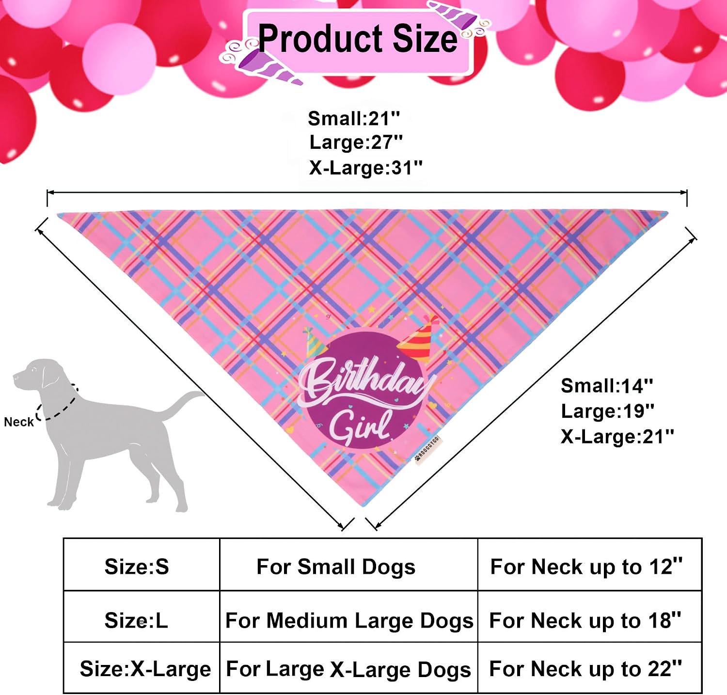 ADOGGYGO Dog Birthday Hat, Pink Birthday Girl Dog Bandana Set, X-Large