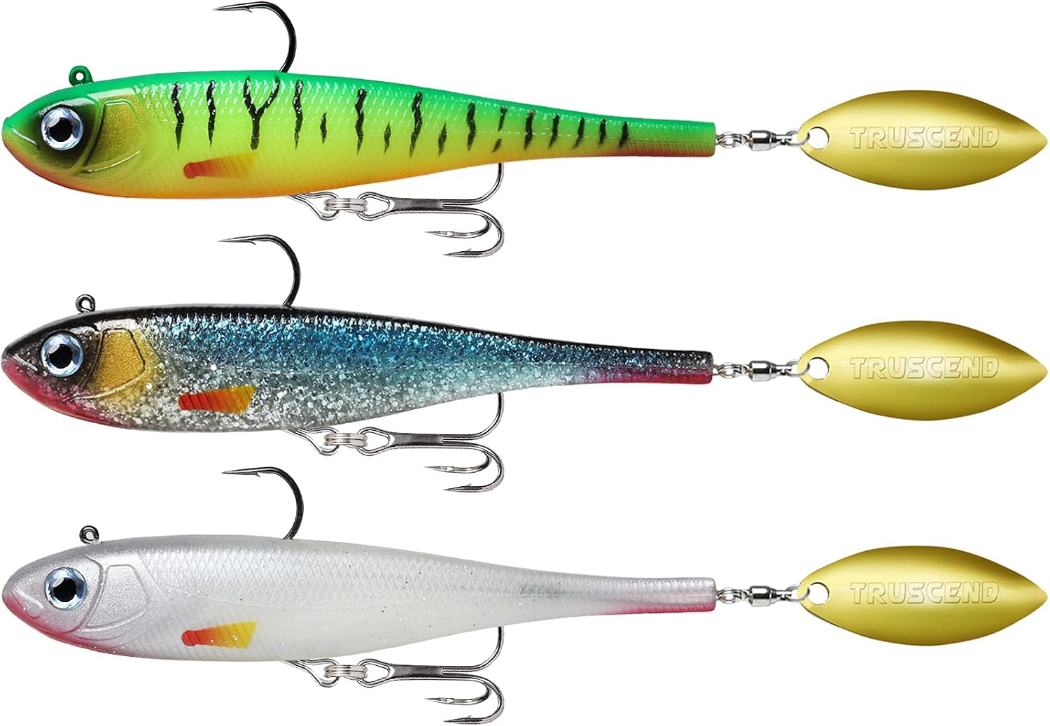 TRUSCEND Shadtale Easy Catch Soft Fishing Lures with BKK Hooks - Trembly Sinking and Vibrating Swim for More Bites, Pre-Rigged Swimbaits for Bass, Trout, Crappie, Walleye, Freshwater Saltwater Fishing